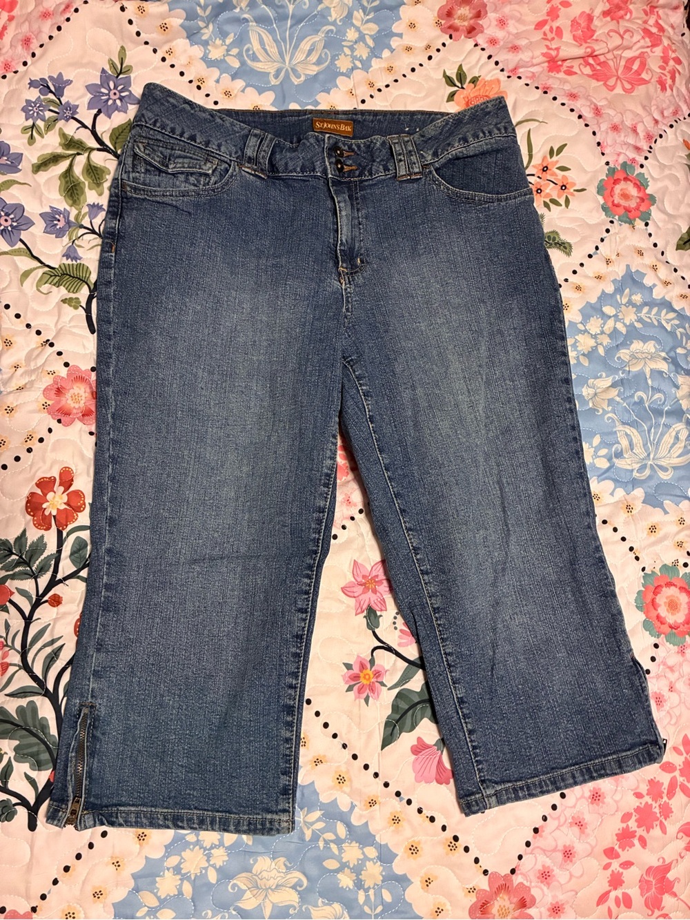 Saint John’s Bay Blue Mid-Rise Cropped Jeans with Side Zips